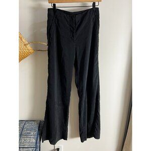 HANNES ROETHER Linen Silk Wide Leg Pants Sz XS 2 Black Minimal Capsule Sustainab